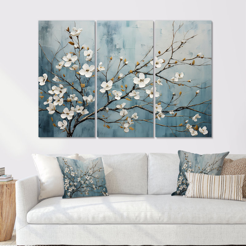 White Dogwood Blossom Escape II - ensemble d'art mural cornouiller, H 28 po x l 36 po x P 1 po, Toile tendue