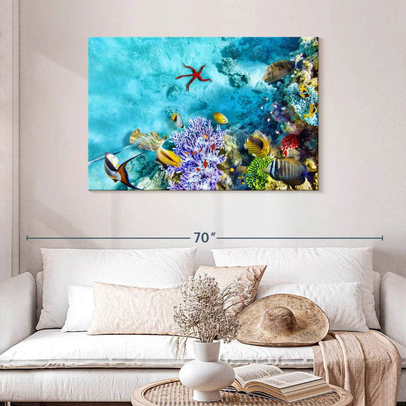 Scène de vie sous l'eau, H 30 po x l 45 po