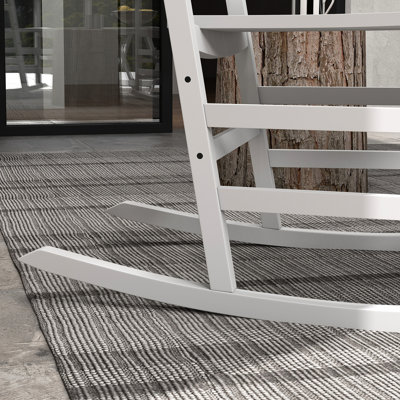White Outdoor Rocking Chair Of 2 With Side Table. Patio Wooden Chairs Tranquil & Elevated Back. Fit For Garden, Balcony, Porch. Can Carry 352 Lbs 2 Table, And High Back, Bears Lbs, Patio, Deck