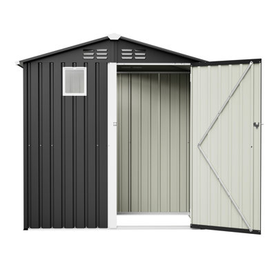 Metal Outdoor Storage Shed 6' X 4', Black Color, And Waterproof, Great For Backyard Garden Storage, Lockable Single Door, Transparent Window, Simple To Put Together 4' In Black, Rustproof Spacious,