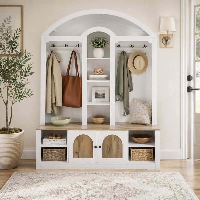 Armoire / vestibule multifonctionnelle, vestibule, White+Walnut