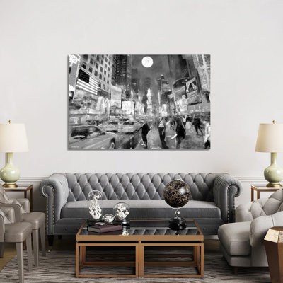 Times Square In Black And White by P.D. Moreno - Wrapped Canvas Photograph