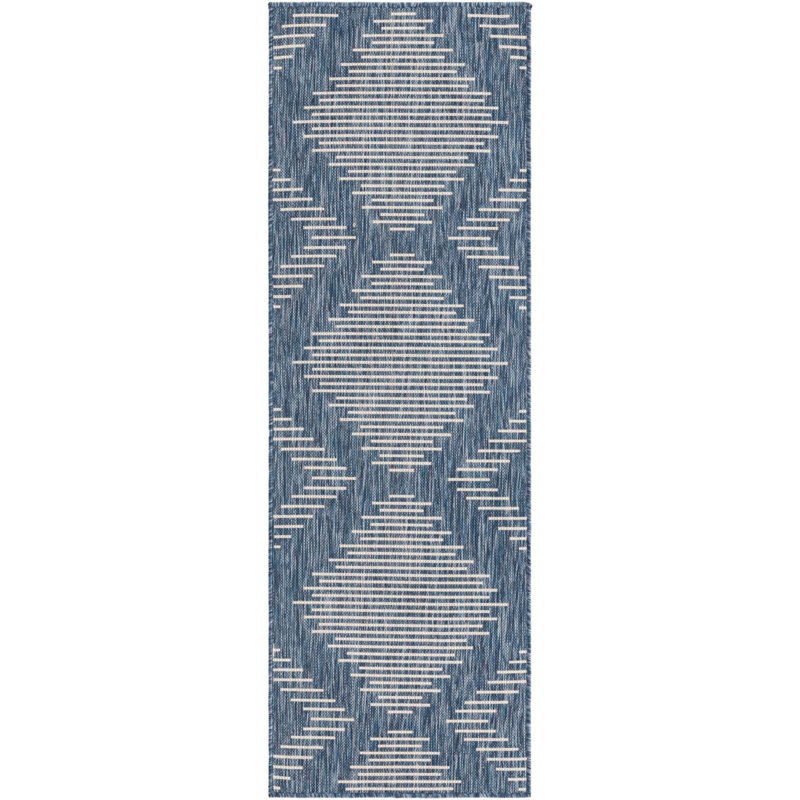 Tapis géométrique bleu en polypropylène tissé à la machine Wallington, Tapis de couloir 2 pi x 6 pi