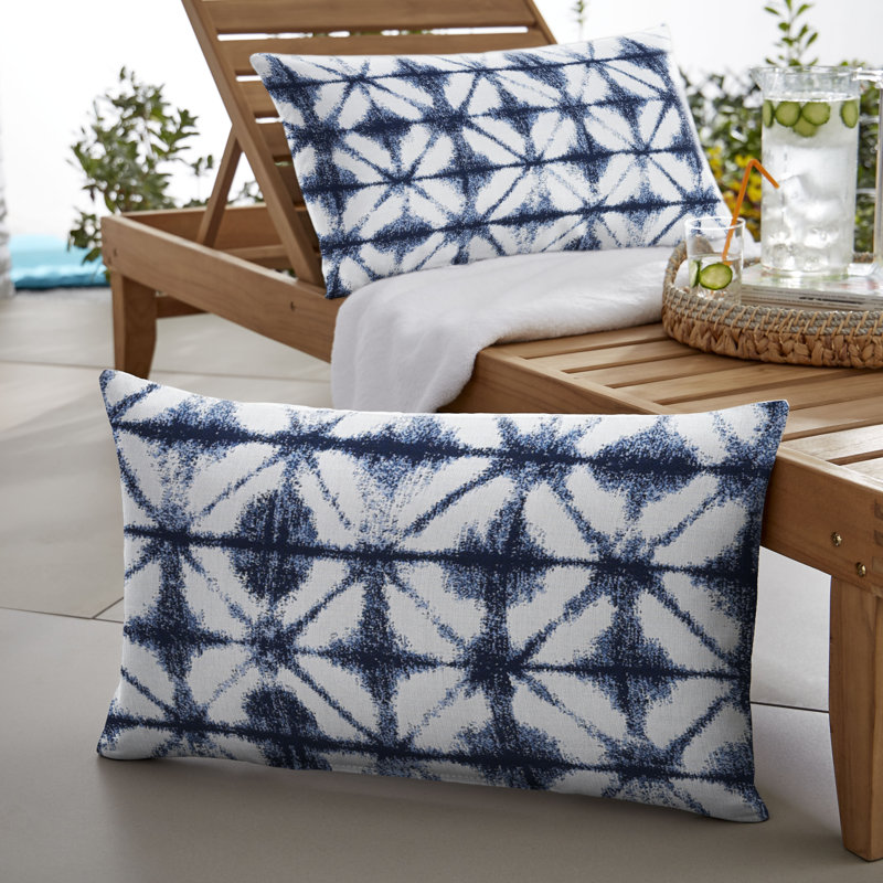 Eveling Geometric Outdoor Reversible Throw Pillow, Blue, 12" H x 18" W