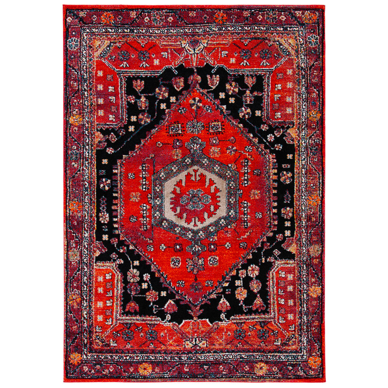 Chavis Oriental Red/Black Area Rug, Rectangle 9' x 12'