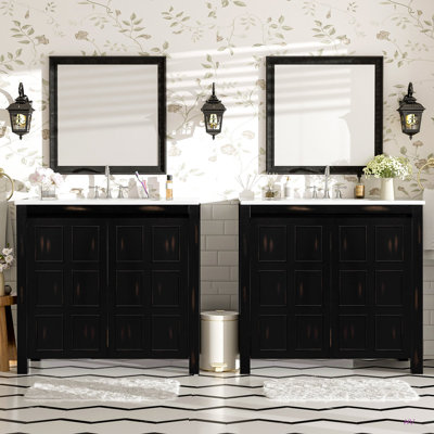 Ensemble de meuble-lavabo 72 po avec lavabos doubles (séparés), lavabos doubles en céramique, portes à fermeture en douceur et tablette réglable - Armoire de rangement rétro pour une organisation élégante de la salle de bain