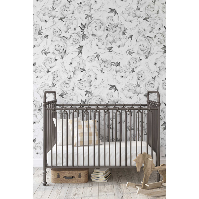 Papier peint adhésif moyen pivoine moyenne, Noir / blanc, L 108 po x l 48 po