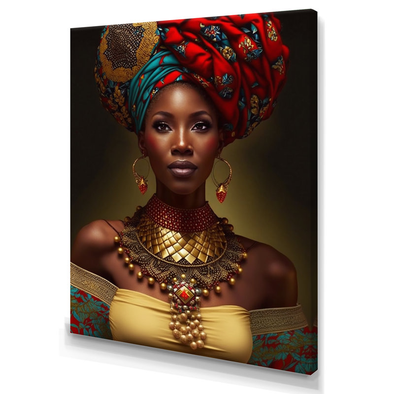 Cracraft «African Queen» avec collier doré traditionnel sur toile, H 32 po x l 24 po x P 1 po, Toile tendue