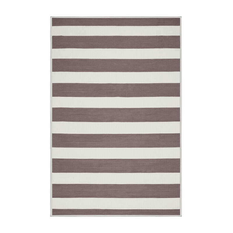Tapis blanc à rayures horizontales lavable à la machine, Rectangle de 5 pi x 8 pi