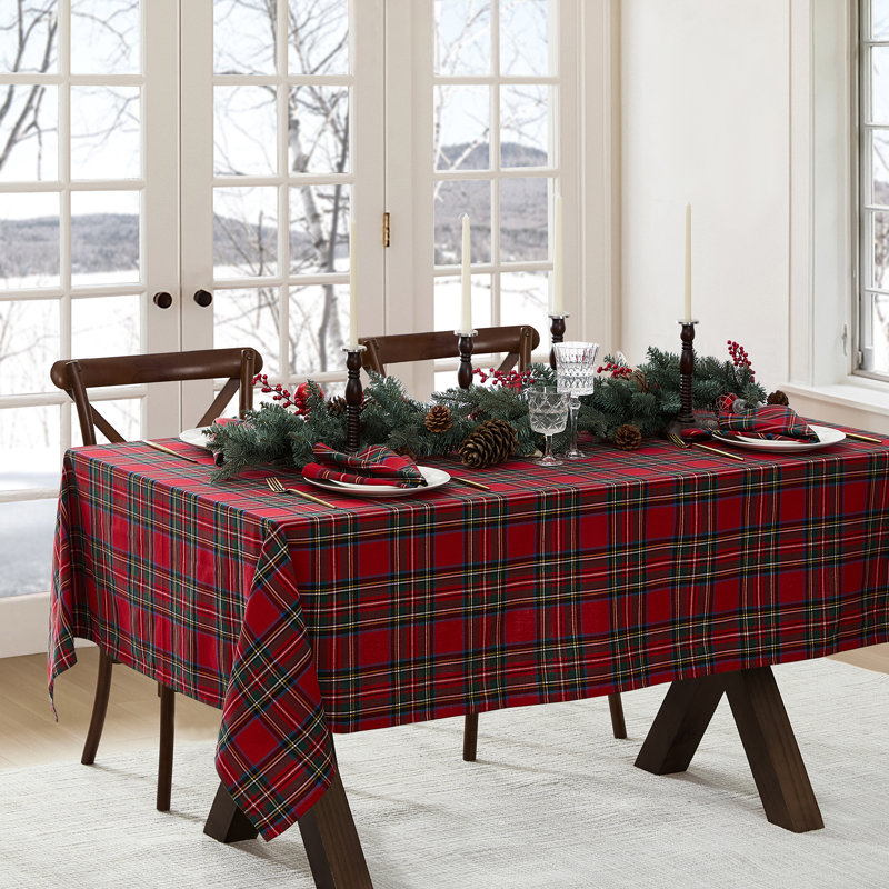 Kayleigha Holiday Plaid Christmas/Winter Cotton Tablecloth, 102" L x 60" D, Red