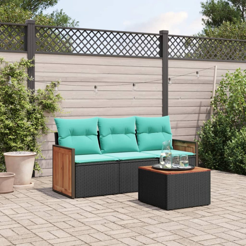  4 Piece Patio Sofa Set With Cushions Black Poly Rattan