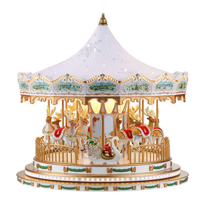 17 in. Animated Deluxe Crystal Carousel - White