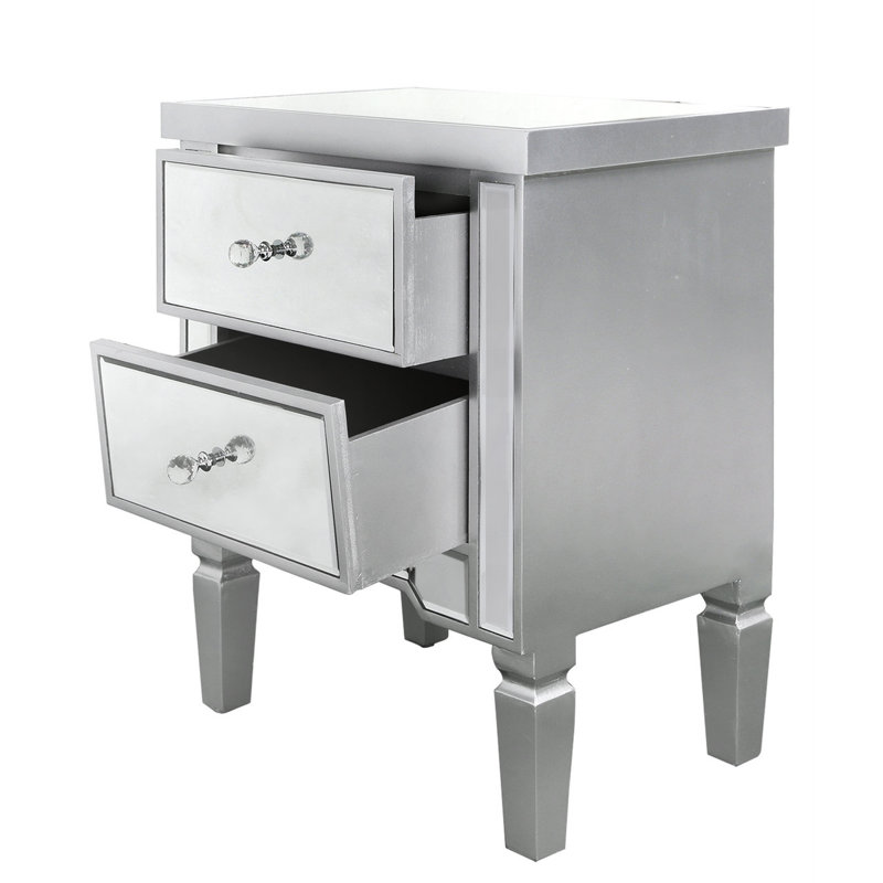 49cm W Manufactured Wood Bedside Table, Silver