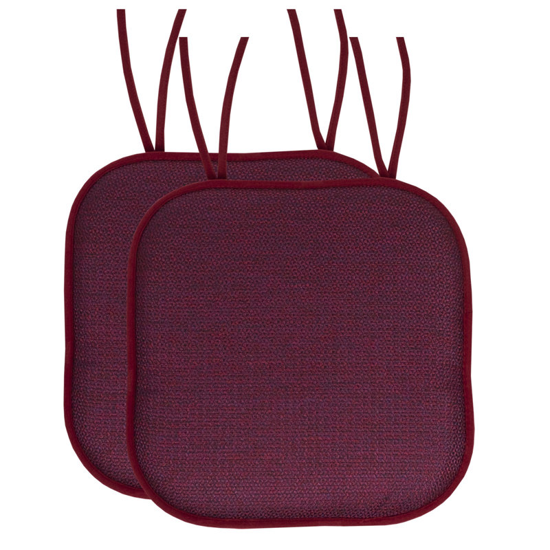 Cameron Memory Foam No Slip Back 16" x 16" Chair Pad Cushion with Ties, White/Sage Blue Polyester, 2