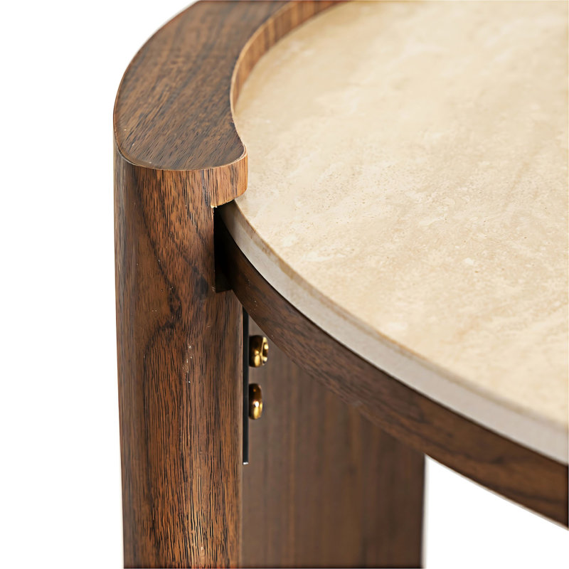 Table basse ronde en pierre frittée, Noyer, jaune