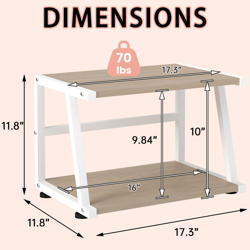 2-Tier Desktop Printer Stand with Storage, Beige/White