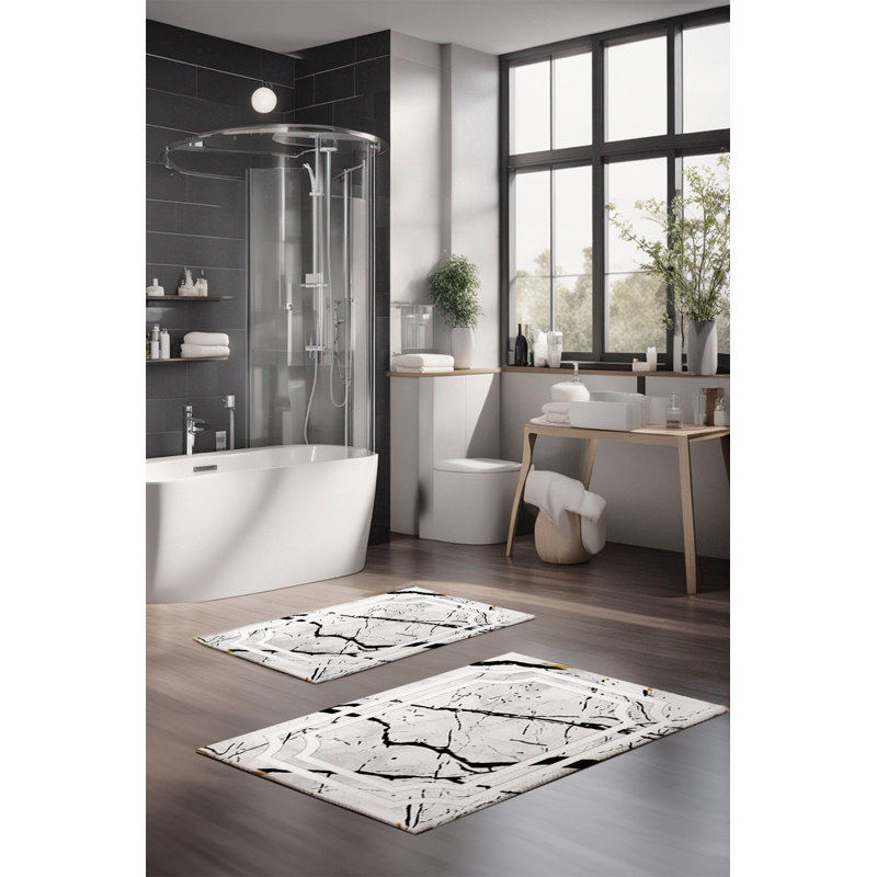 Ensemble de tapis de bain Eakly (2 pièces), Blanc/Noir