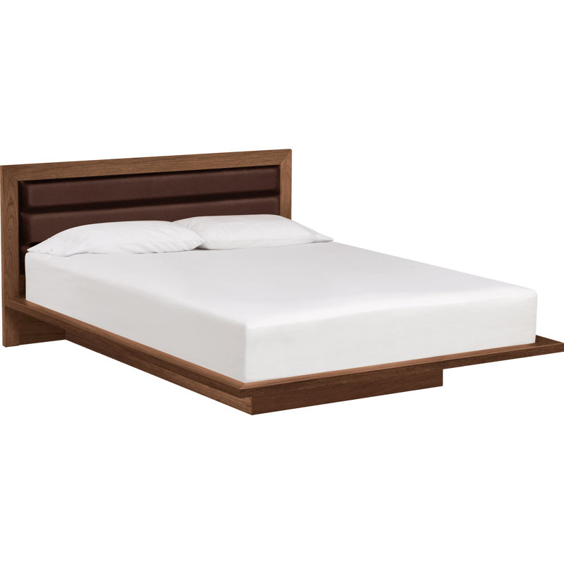 Lit Moduluxe avec tête de lit tapissier de 35 po, Très grand lit, Café, Noyer naturel
