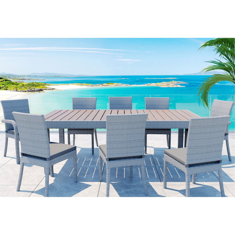 Ensemble de table de salle à manger multifonctionnel avec 8 chaises, ensemble de table de salle à manger de patio, Gris