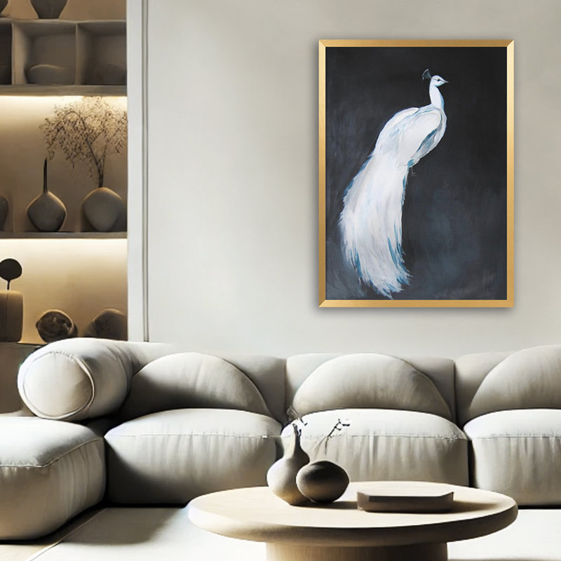 Nature Inspired "White Peacock 2 Reverse" by Christine Lindstrom  Framed Print Wall Art, 40" H x 30" W
