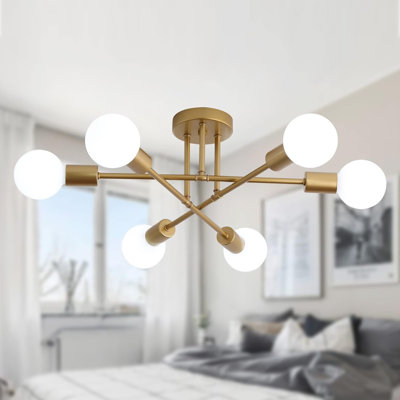 Plafonnier semi-encastré or 6 lumières Spoutnik