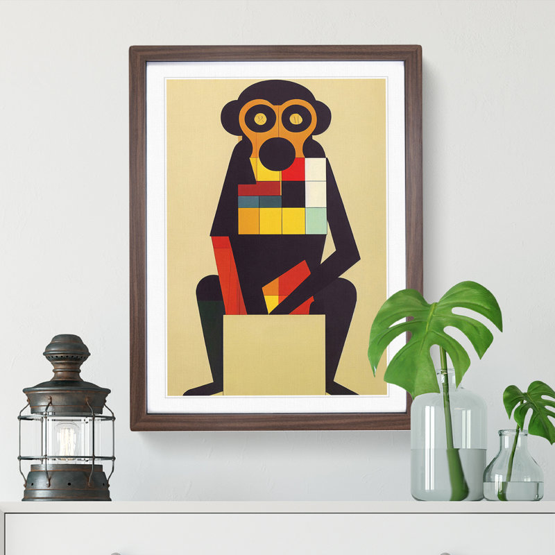 Monkey In Abstract No.1 - Wrapped Canvas Print, Walnut Framed, 64cm H x 46cm W x 2cm D