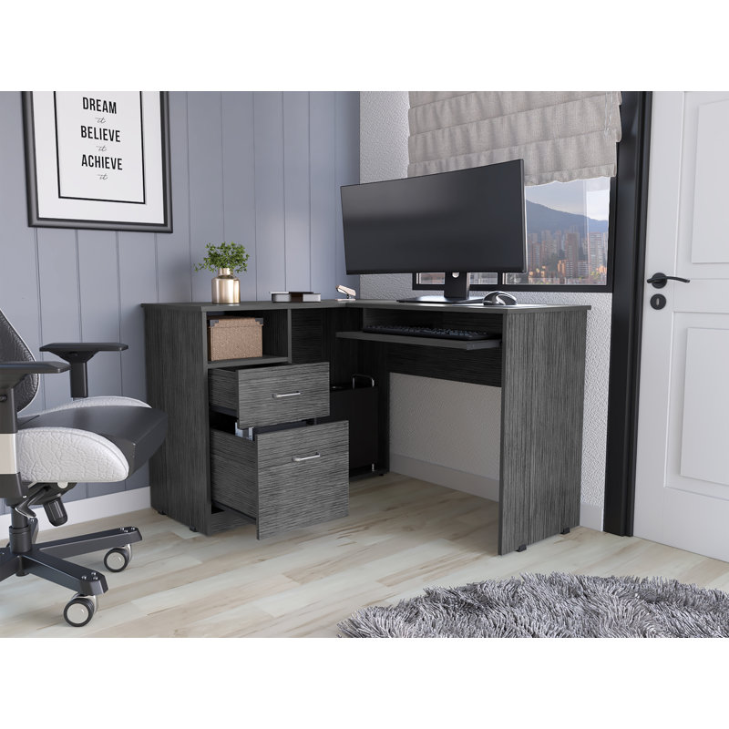 Jexiel L-Shaped Computer Desk, Smoky Oak