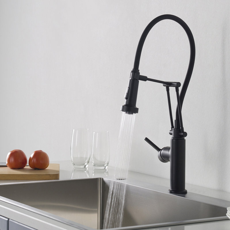 Blossom Matte Black Pull-Down Kitchen Faucet – Solid Brass Body with Dual-Function Sprayer, Matte Black