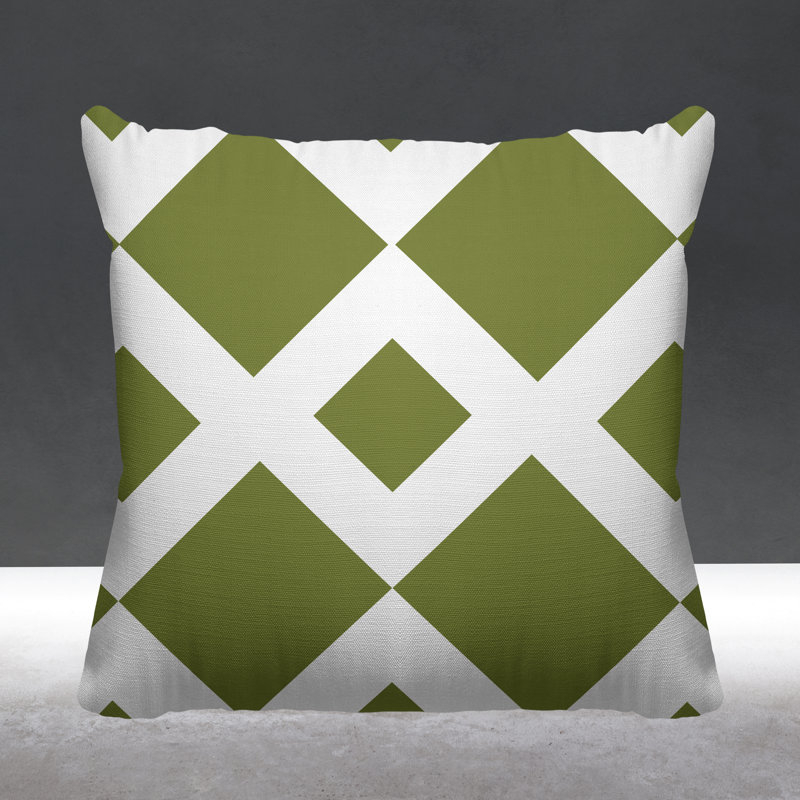 Farrell Geometric Outdoor Reversible Throw Pillow, 15" x 15", Olive Green Geometric 2, Square