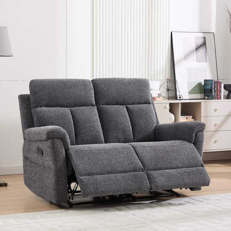57.5" Wide Modern Chenille Upholstered Manual Reclining Loveseat Sofa, Dark Gray