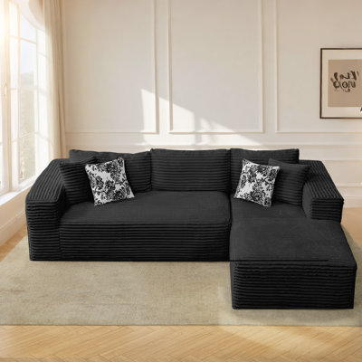 Canapé modulaire modulaire à 3 places avec méridienne, canapé en fausse fourrure, canapé-lit moelleux sans assemblage avec accoudoirs larges et 4 coussins décoratifs pour le salon ou l’appartement
