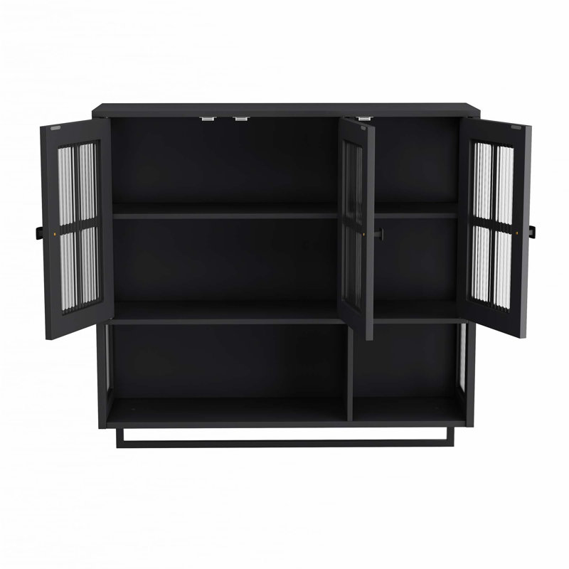 3-Door Bathroom Wall Cabinet, Black