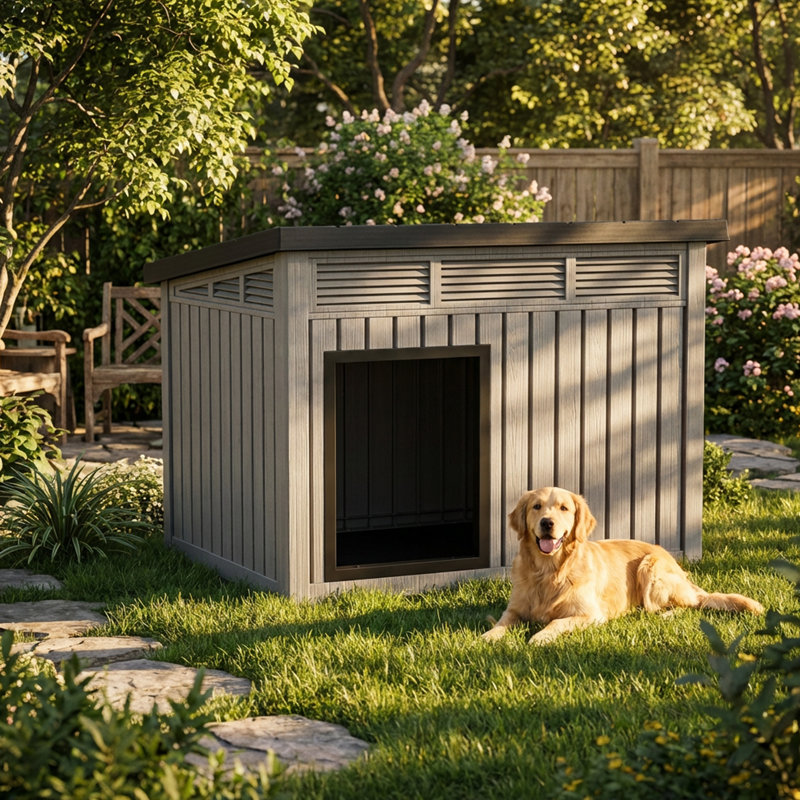 Niche pour chien intérieure en résine 42 po x 42,87 po, H 31,61 po x l 42,87 po x P 32,95 po, Gris