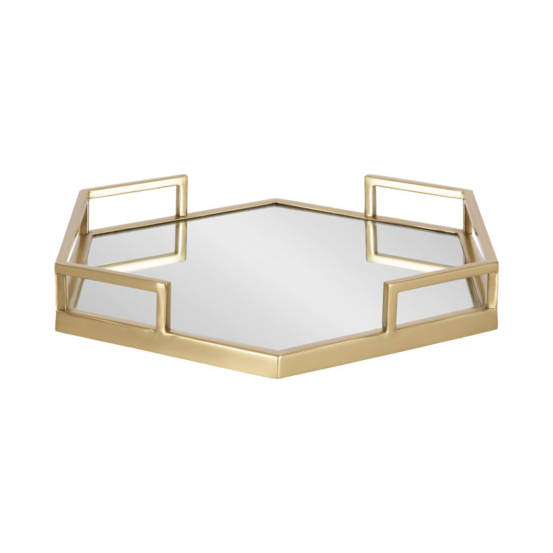 Mirrored Hexagon Tray with Handles