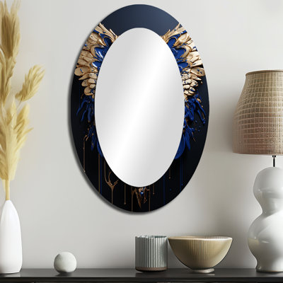 Bleu royal et or royal ailes d'ange I - Miroir décoratif ovale sur métal