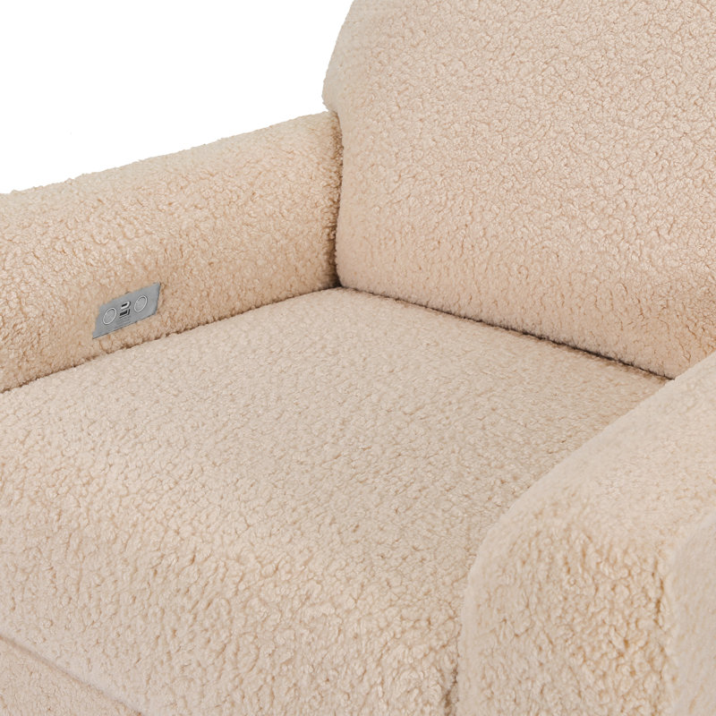 Sunday Power Recliner and Swivel Glider, Beige Sherpa, Dark Wood