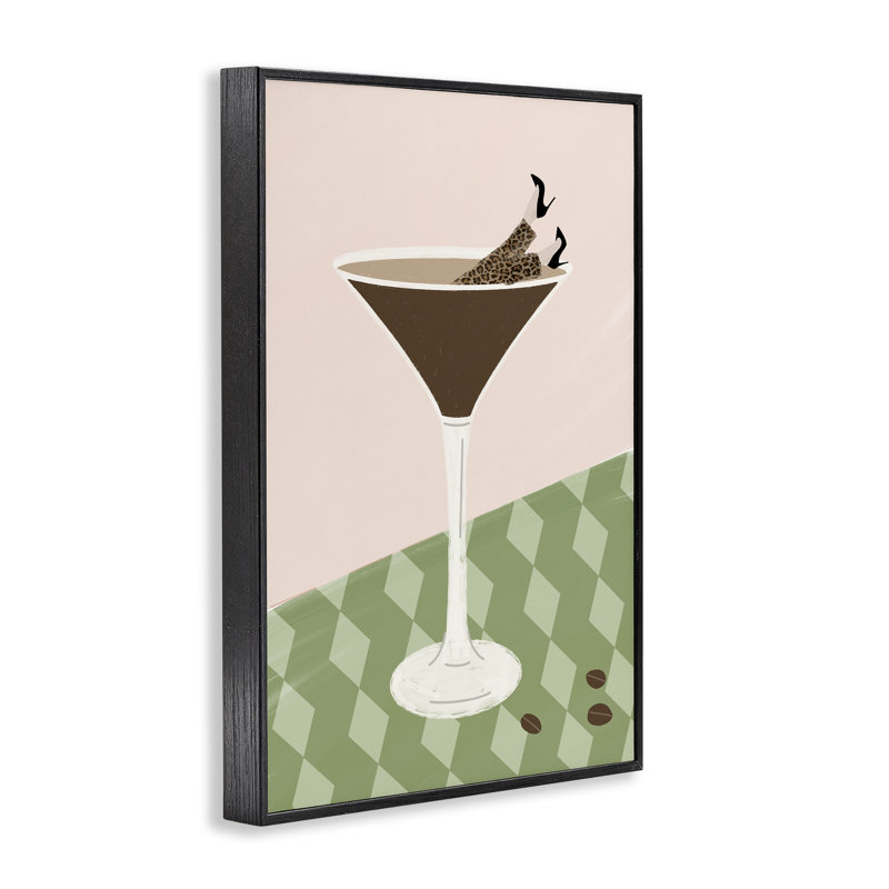 Giclée rétro encadrée Martini Splash, design par EMILY Navas, H 18 po x l 12 po, Giclée encadrée noir minuit