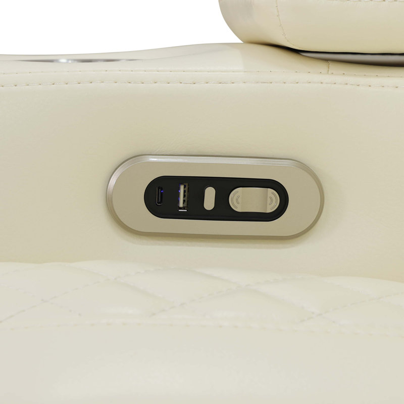 Ensemble de canapé inclinable en cuir 2 pièces avec DEL, chargeur sans fil, rangement pour accoudoirs, porte-gobelets Rea + Breathing