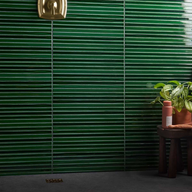 Kanbina 5x18 Brick Glossy Ceramic Mosaic Tile, Jungle Green