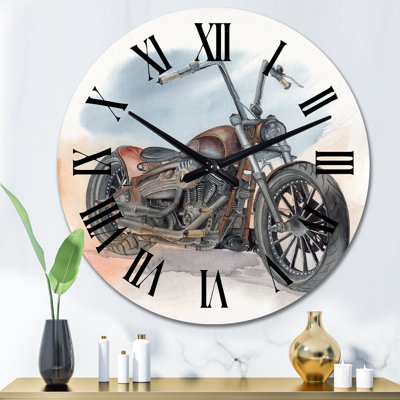 Motocyclette rétro sur ciel bleu - horloge murale rétro