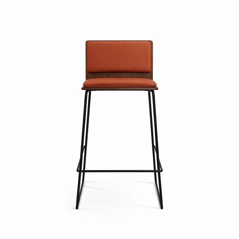Tabourets Corona, Similicuir cannelle, Noir, Tabouret de comptoir (siège d'une hauteur de 24 p