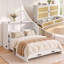 Lit escamotable en rotin avec tiroirs de rangement, station de charge et matelas, blanc-1674819952
