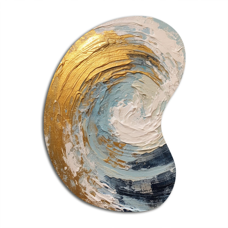 Or et bleu spirale nébuleuse - forme irrégulière, spirales abstraites, art mural en métal, reproduction de sculpture murale asymétrique en métal