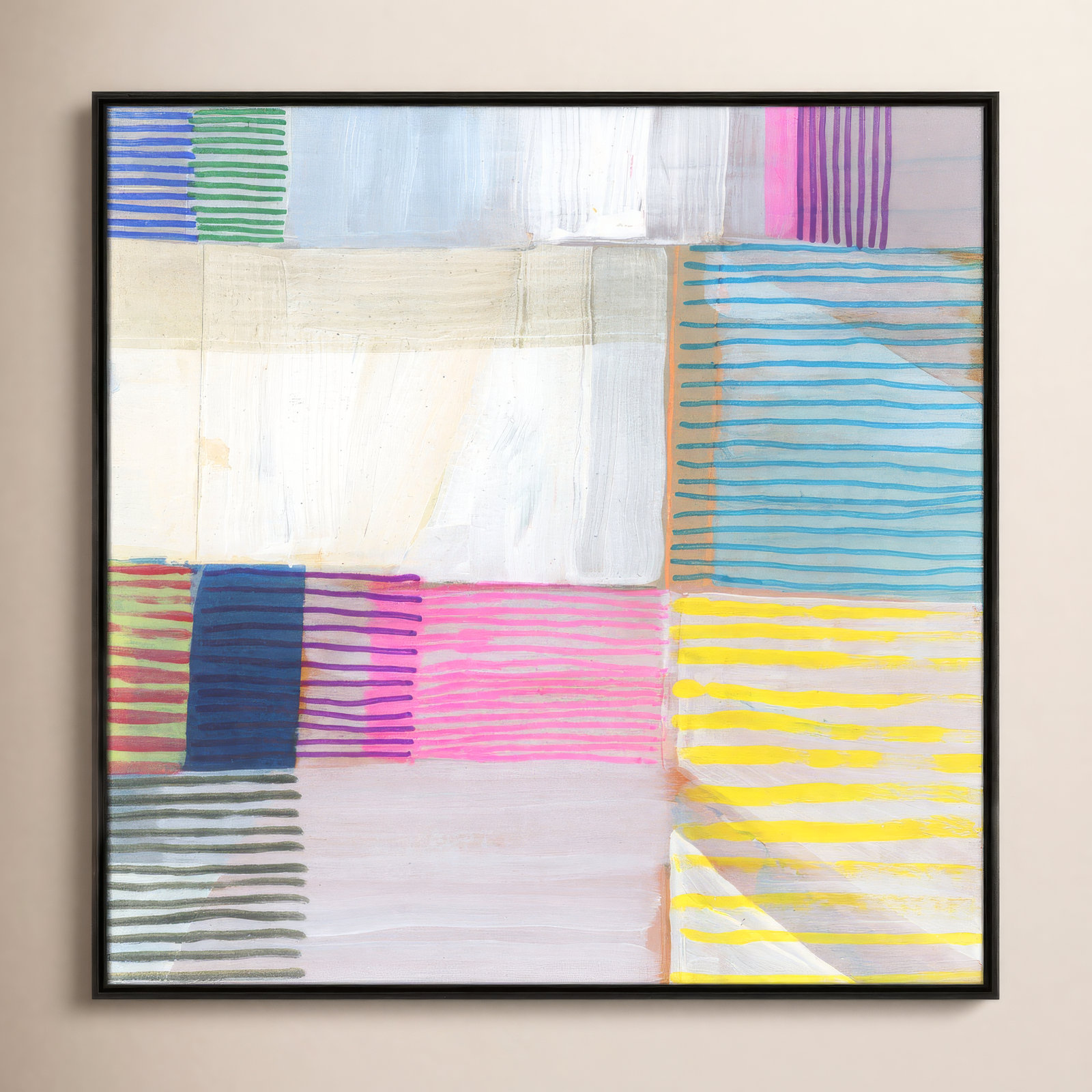 Bright Net III by Cartissi - Floater Frame Painting on Canvas, Espresso Framed, 37.5" H x 37.5" W x 2" D