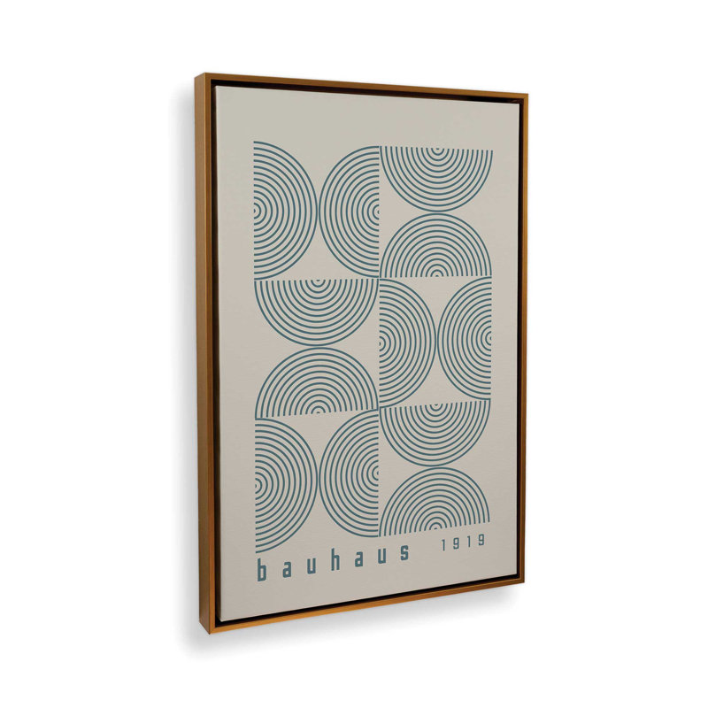 Affiche de composition Bauhaus, Beige / bleu orage, Cadre flottant or poli, H 18,75 po x l 12,75 po