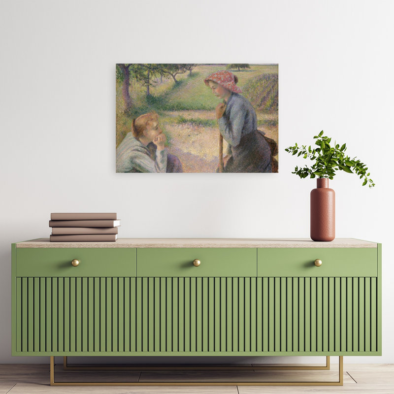 Deux jeunes paysannes, 1891-1892, estampe d'art mural contemporain abstrait impressionniste représentant un paysage