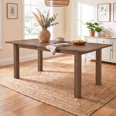 Rectangular Extendable Solid Reclaimed Pine Wood Dining Table For 4-6 People, Farmhouse Dining Table For Kitchen, Dining Room