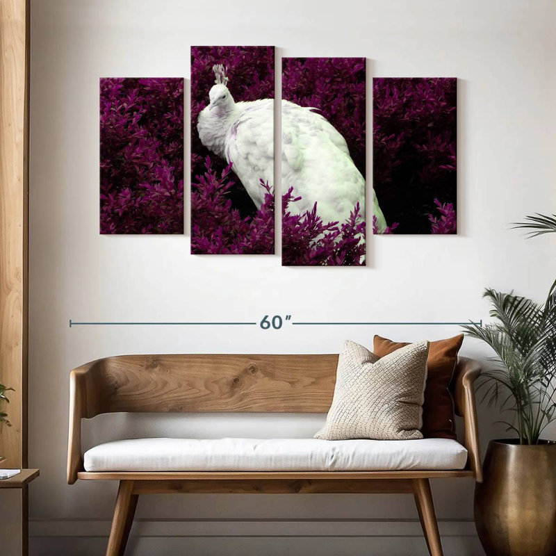 Brampt White Peacock In Purple Field, 32"H x 52"W