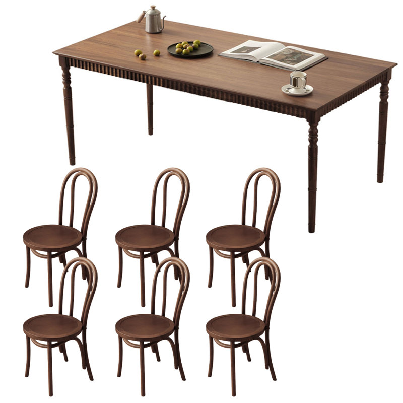 Vintage Brown Teak Rectangular Dining Table Set, 29.52"H x 78.74"L x 31.49"W