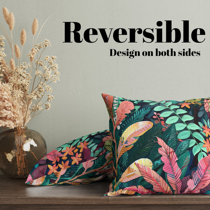 Jungle Haven Floral Reversible Pillow Cover, 16"H x 16"W